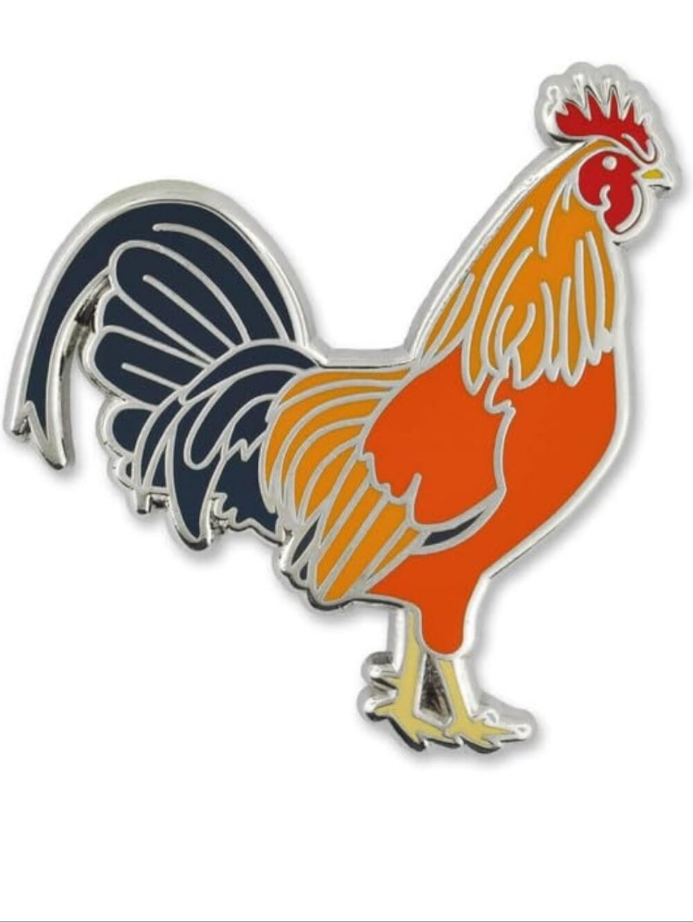 Orange and Navy Rooster Enamel Pin - Pets Bird Accessory